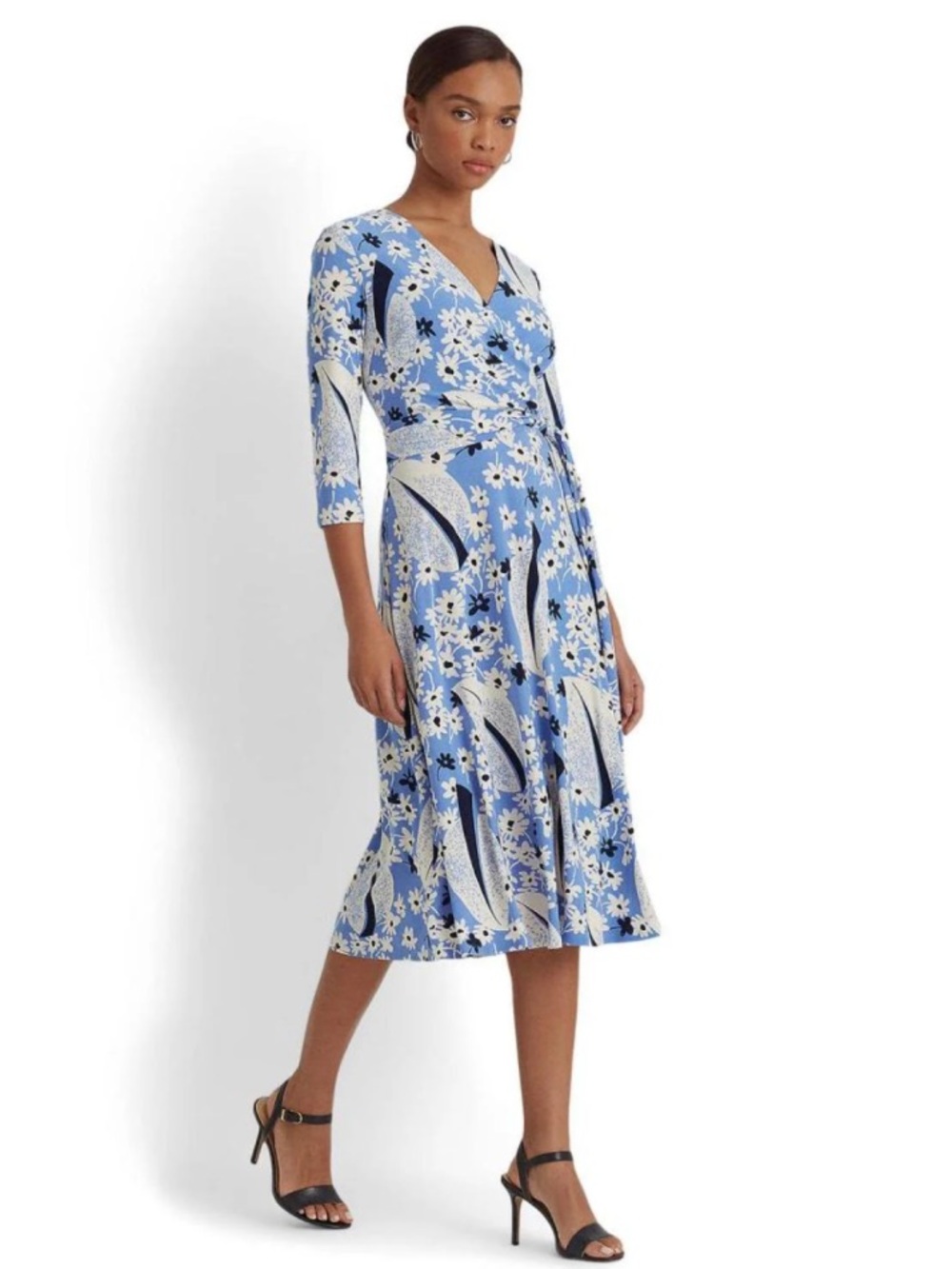 Ralph Lauren NWT Floral Faux Wrap Jersey Midi Dress Blue Size 16 Black Label